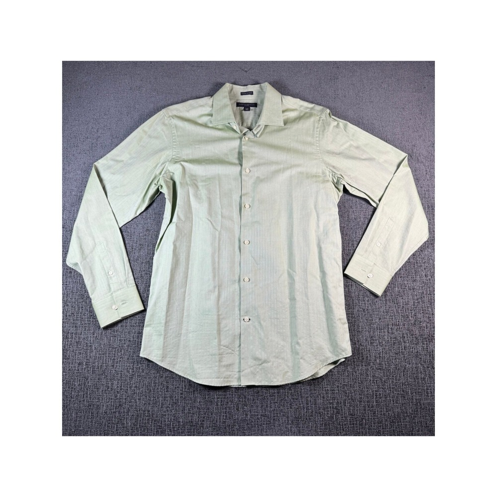 Banana Republic Mens Fitted Shirt Medium Green Woven in Italy Long Sleeve Stripe
